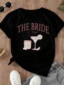 Camiseta de Mujer con Estampado Gráfico de Cócteles y Bebidas para Despedida de Soltera - Negro - Ver 2