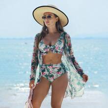 Nuevo traje de baño de tres piezas para mujer, sexy, de moda, de alta gama, con estampado multicolor. - Patrón 3 - Ver 4