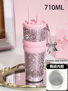 1pc Premium Insulated Beverage Cup, 316 Stainless Steel Tea/Coffee Tumbler, Outdoor & Car Use With Straw - Multicolor - View 15