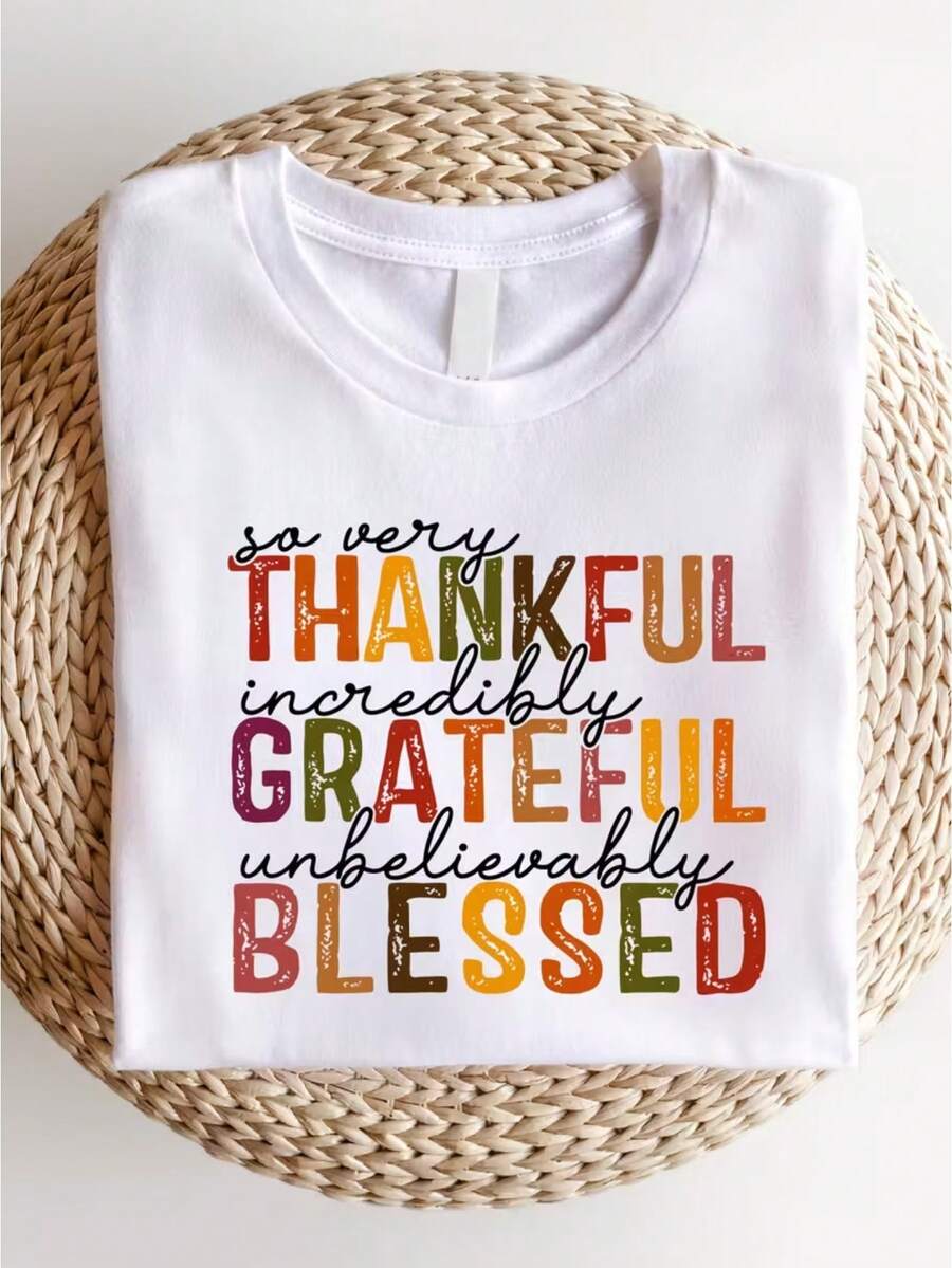 1 camiseta con diseño de bendiciones de Acción de Gracias, la elección perfecta para el Día de Acción de Gracias, una camiseta a juego para los amantes del otoño, ideal para reuniones familiares, 180g 100% algodón. - Blanco - Ver 1