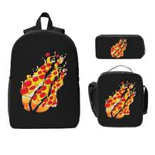 Prestonplayz Pizza Backpack Set, 3 Piece Backpack Set With Lunch Box Pen Box , High Capacity Bookbag Lunch Bag Pencil Case Workplace Travel - 1 - Xem 2