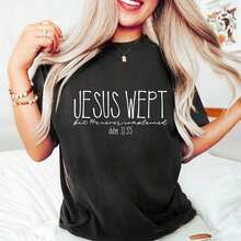 short-sleeveCamiseta "Jesús lloró" Juan 11:35, Camiseta cristiana, Camiseta con versículo bíblico, Regalo religioso para ella, Camiseta de moda "Jesús lloró"100% Cotton - Negro - Ver 6