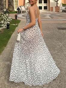 Vestido Largo Tirantes Lunares Primavera Holgado Casual Elegante Estilo Europeo Moda Mujer - Negro - Ver 6