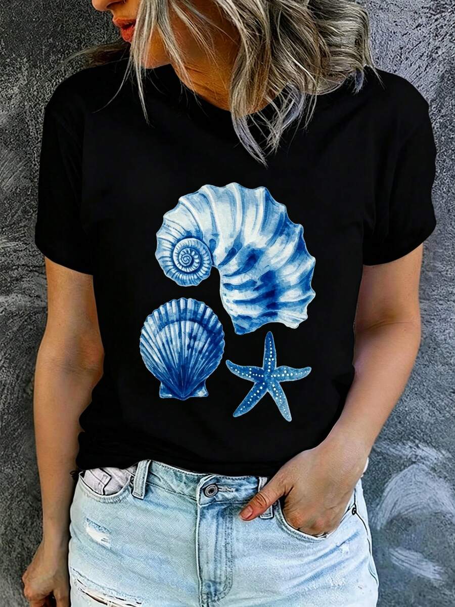 ¡Oferta por tiempo limitado, unidades limitadas, relámpago! Camisas casuales para mujer, camisetas de poliéster para mujer, camisas elegantes.Camisetas de verano de manga corta con estampado para mujer, a la moda y casuales, lavables a máquina, ajuste cómodo, estampado plano 2D, plano 2D - Negro - Ver 1