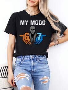 Camiseta unisex, Camiseta My Mood 67: Camiseta viral con meme de  - Humor de la Generación Z, ropa de mujer, blusas casuales para mujer, camisas para mujer, blusas para mujer, camisetas, estampado gráfico, agradable para la piel, retro de los 90, ropa urbana, camisetas casuales de moda. - Negro - Ver 5