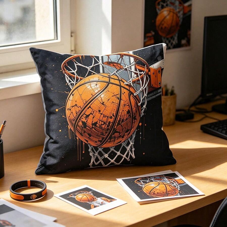 1 buah Sarung Bantal Bermotif Bola Basket, Cocok untuk Sofa, Kamar Tidur, Bantal Mobil, Penggunaan Sepanjang Tahun (Isi Bantal Tidak Termasuk) - MultiWarna - View 1