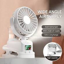 OBOVAY Ventilateur brumisateur portable à pince, ventilateur brumisateur rechargeable USB 4 vitesses avec humidificateur à nano et affichage numérique 800 mAh, ventilateur de bureau et de poussette 2 en 1 pour le bureau et la poussette de bébé - à clip - Voir 3