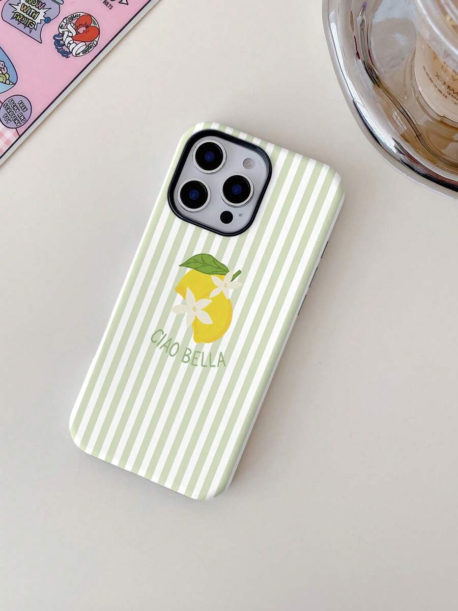 1 chiếc ốp lưng điện thoại 2 trong 1 kiểu sọc nghệ thuật tối giản với khẩu hiệu "Chanh tươi mát", bóng bẩy, phù hợp với 11/12/13/14/15/16/17 Pro Max - Nhiều màu - Xem 1