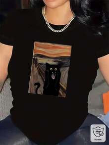Camiseta de manga corta con estampado artístico de gato chirriante, hecha de tela ligera y duradera, adecuada para uso casual en casa o en restaurantes, cómoda y ajustada para el uso diario. Camiseta de manga corta cómoda y versátil. - Blanco - Ver 7