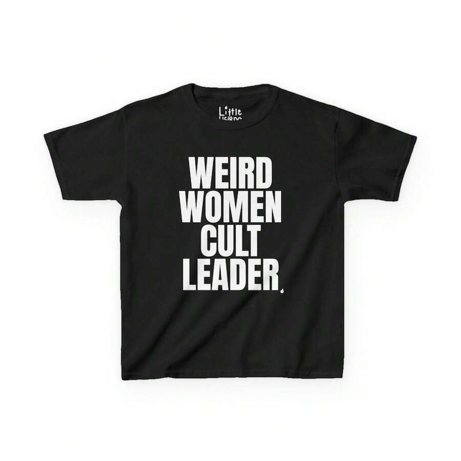 Camiseta Divertida para Mujer: Camiseta con gráfico de líder de culto misteriosa, camiseta estilo Y2K, camiseta con eslogan, camiseta divertida para festivales, camiseta con meme gracioso para fiestas rave. - Negro - Ver 1