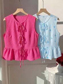 2 piezas Blusas de verano de moda 2026 para mujeres, para vacaciones, primavera, Día de San Valentín, salir, verano, primavera, Día de San Valentín, carnaval, playa, fiesta de cumpleaños, boda, salir.Top sin mangas rojo, top sin mangas rosa, - Multicolor 5 - Ver 4