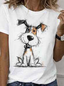 1 pieza de camiseta casual de manga corta para mujer con diseños impresos en 2D para Pascua, el Día de la Madre y el Festival de Junio. Este cómodo top es perfecto para hermanas y es imprescindible para viajes al aire libre durante la primavera y el verano. 180g Algodón 100%. - Blanco - Ver 7