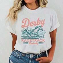 Cómodo Camiseta Derby Days, Hipódromo de Caballos de Kentucky, Camiseta para Fiesta de Observación de Carreras, Camiseta de Caballo de Carreras, Regalo Retro de Derby, Camiseta para Día de Carreras, Carrera de Caballos Churchill Down, playeras de mujer algodon, blusa casual mujer,  mujer - Blanco - Ver 1