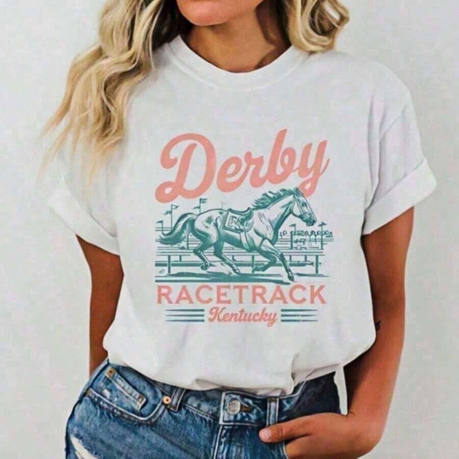 Cómodo Camiseta Derby Days, Hipódromo de Caballos de Kentucky, Camiseta para Fiesta de Observación de Carreras, Camiseta de Caballo de Carreras, Regalo Retro de Derby, Camiseta para Día de Carreras, Carrera de Caballos Churchill Down, playeras de mujer algodon, blusa casual mujer,  mujer - Blanco - Ver 1