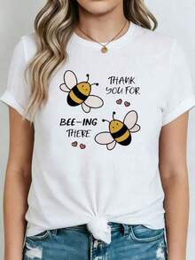 100% Algodón Puro, Nuevo Estilo de Verano, Ropa de Verano para Mujer, Camiseta de Talla Grande 100% Algodón Puro, Estampado con la Frase "THANK YOU FOR BEE-ING THERE" y diseño de abeja, adecuada para regalos de Acción de Gracias y uso diario, estilo lindo y relajante, camiseta blanca de manga corta con cuello redondo para mujer, diseño moderno, elegante y retro, estiliza y favorece la figura cuando se usa fuera de casa, sencilla y elegante para usar en capas, adecuada para ir de compras, fiestas y uso diario casual, camiseta básica versátil y duradera, lavable a máquina. Un regalo para familiares, hermanos, amigos, padres o maestros. - Negro - Ver 6