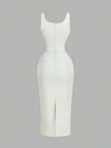 fsvsSHEIN MOD Vestido de mujer de piel sintética marrón, vestido de cóctel de cumpleaños, vestido elegante de invierno y otoño para fiesta, vestido formal, vestido de noche elegante para boda, atuendo para salirsdvs 27IH - Blanco - Ver 2