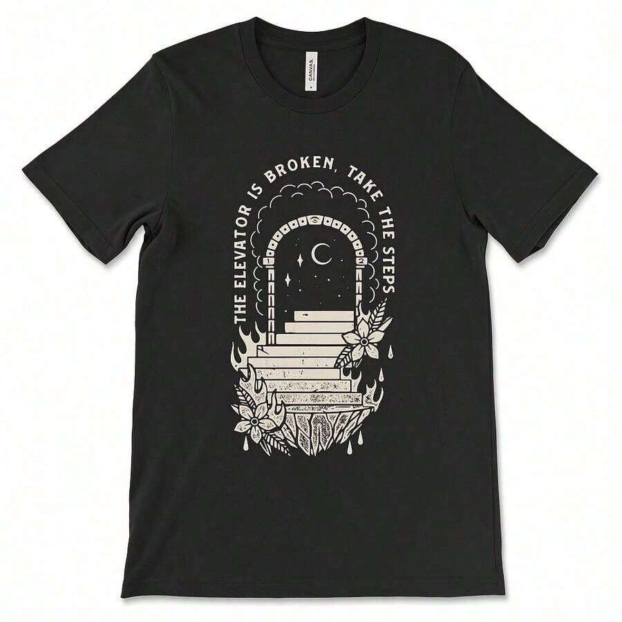 short-sleeveLa camiseta "El ascensor está roto, toma las escaleras" - Camiseta de recuperación de 12 pasos, regalo de sobriedad100% Cotton - Negro - Ver 1