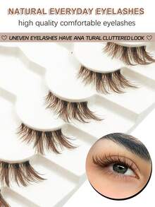 Asiteo 7 Pairs Brown Half-Eye False Eyelashes, Transparent Band, Cat Eye & Fox Eye Lashes, Short Soft 3D Faux Mink Lashes, Natural Makeup, Corner Lashes, Reusable Eyelash Strips - 棕色 - 查看 5