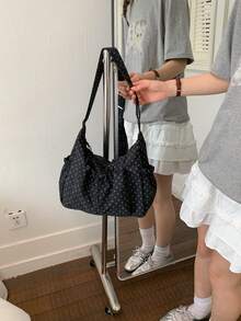1個韓系Ins風圓點與星星尼龍腋下包,抽繩抓皺設計大容量肩背托特包,可調節肩帶休閒通勤斜背包,適合女性旅行、度假、日常購物、母親禮物 - 彩色 - 查看 3