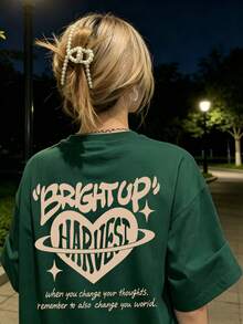 New Summer Z-Gen Y2K Style Women's Heart Print Round Neck Short Sleeve T-Shirt Casual - Dark Green - View 6