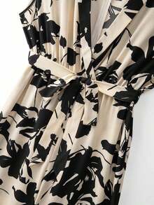 2026  CURVE Conjunto de mono de verano para mujer con cintura ceñida, pantalones de pierna ancha, mono con estampado botánico - Albaricoque - Ver 4