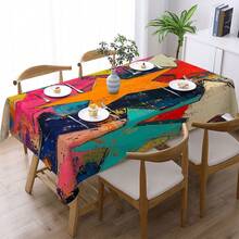1pc, Home Decor, Star Pattern Printed Tablecloth, Rectangular, Machine Woven, Suitable For Home Kitchen Dining Room, Party Dinner, Picnic Camping, Date, Wedding, Theme Party Decoration, Indoor And Outdoor Use - Multicolor - View 16