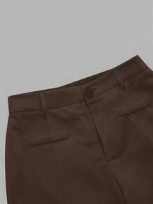 Pantalones rectos con costura sólida al frente - Café integral 2 - Ver 3