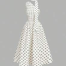 guang zhou mi qian shang mao  MOD Vestido de verano de longitud media sin mangas con estampado de lunares elegante para mujer - Marrón Chocolate - Ver 5