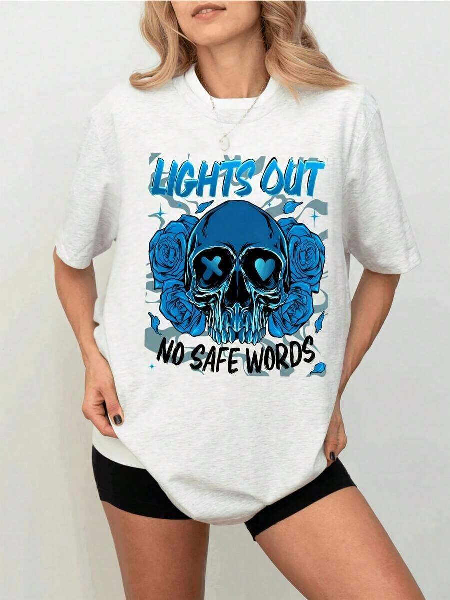 1 Pieza de Ropa para Mujer: Camiseta Lights Out Book, Camiseta No Words, Merch de Navessa Allen, Camiseta Into Darkness, Merch de Libros de Romance Oscuro, Camiseta Estampada de Manga Corta Unisex para Verano, Color Sólido 220G2026 - Blanco - Ver 1