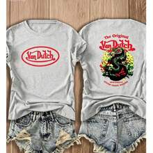 100% Pure Cotton 2026 New  Summer Clothing Women's Top Millennium Elegant Women's Wear Double-Side 1pcs Women's Red Von Ditch Dragon Floral Design Red And Green Print Fabric Soft & Skin-Friendly Unisex Style Gifts For Spring Festival, Valentine's Day, St. Patrick's Day & World Cup-Van Dutch Dragon Print Women T Shirt Classic American Style Graphic Summer Tops, Top-Selling Women's Spring Outfits, Summer Women's Beach Shirts, Fashion - Xám - Xem 17