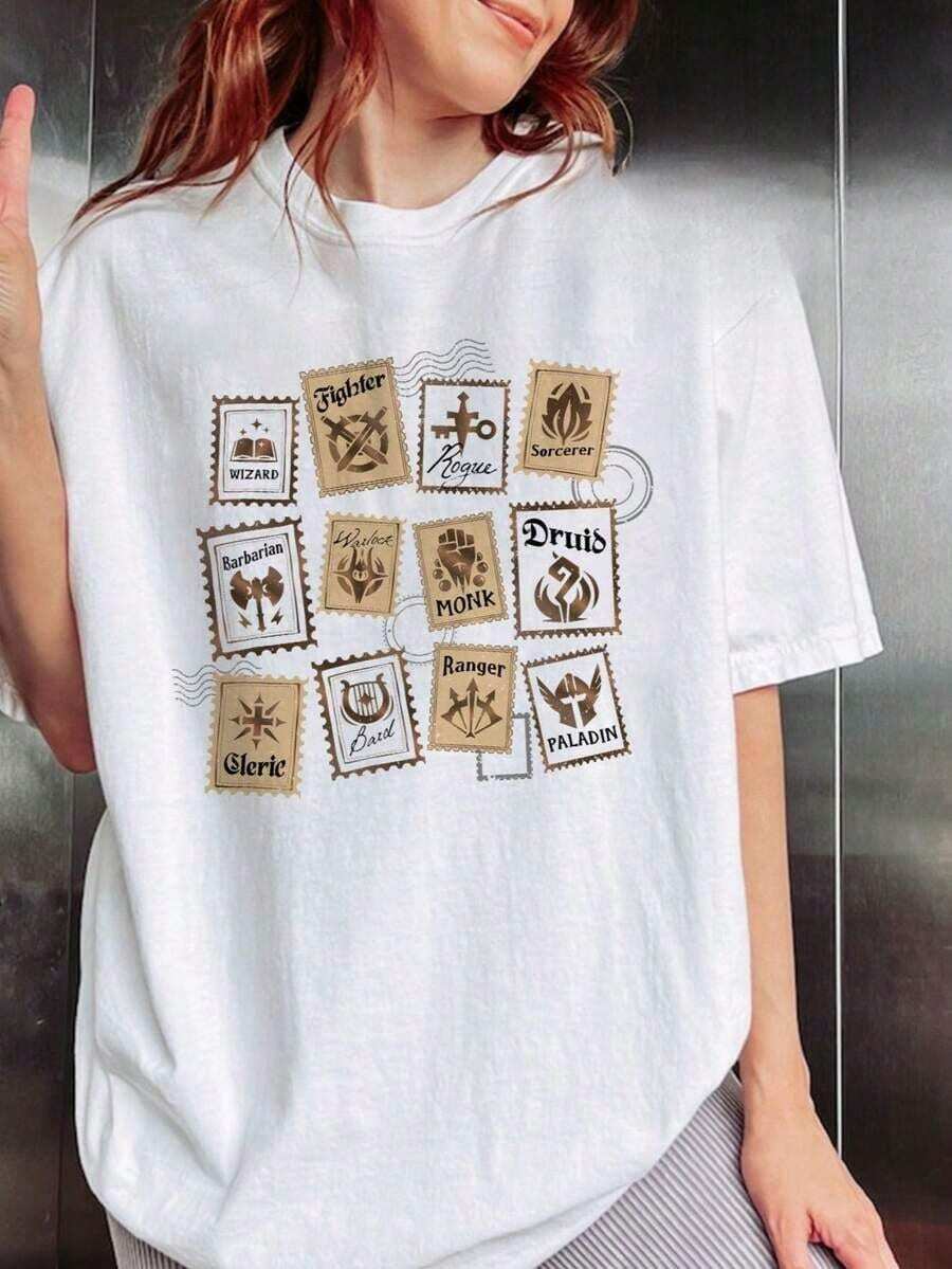 Camiseta Dungeon Master Gaming, Camiseta Divertida con Estampados Vintage de D&D, Camiseta de Juego de Rol - Estilo Urbano Vintage Unisex, Camiseta de Manga Corta de Algodón Suelto con Cuello Redondo, blusas para mujer. blusas.blusas casuales para dama. - Blanco - Ver 1