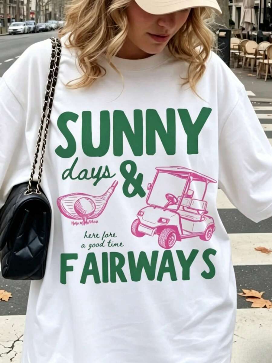 Camiseta de cuello redondo a la moda para mujer, ropa de primavera/verano para mujer, opción casual elegante, diseño divertido con estampado, adecuada para ocasiones festivas, entrega local. - Blanco - Ver 1