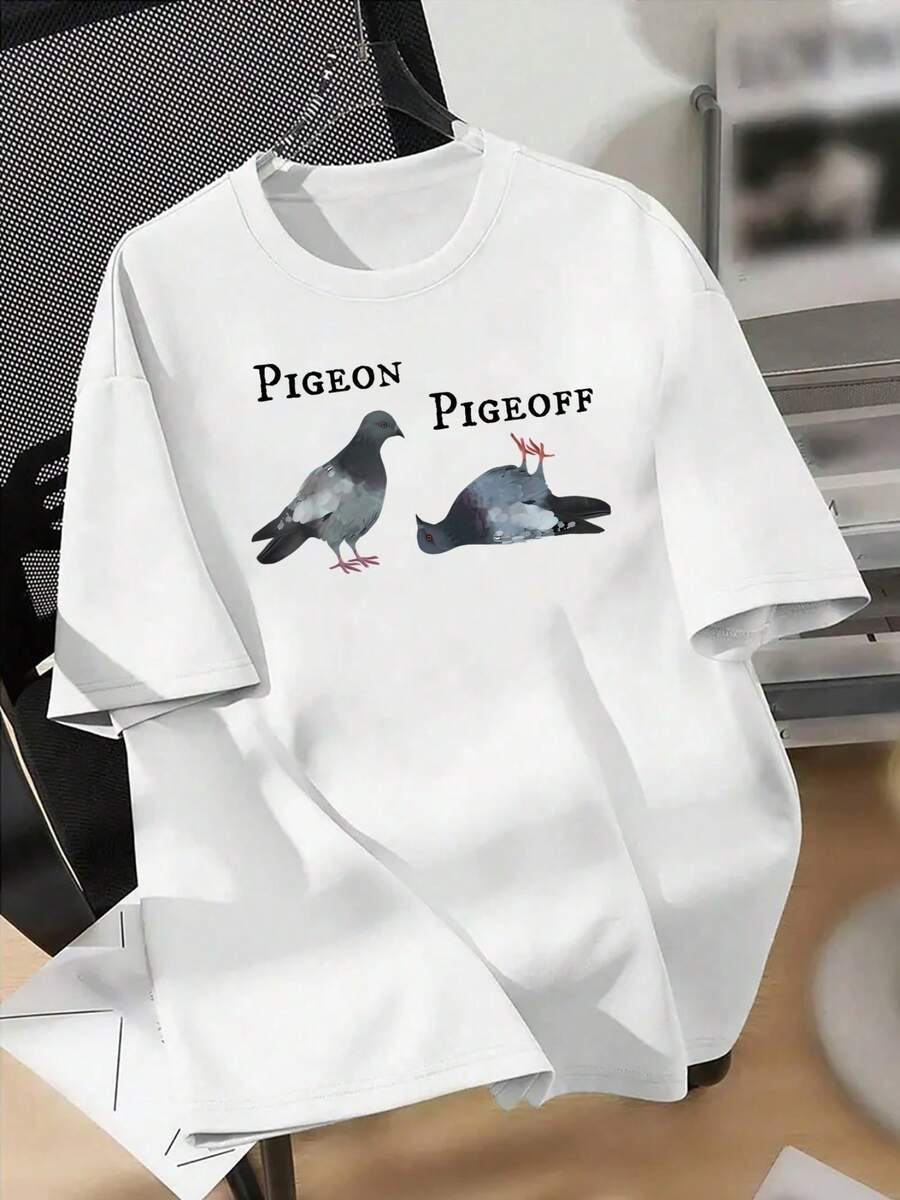 Camiseta de manga corta unisex con diseño de letras y estampado de grafiti, estilo americano moderno, marca Pigeon State Dual Interest, ropa de pareja de moda urbana. - Blanco - Ver 1