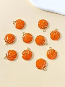 10pcs Orange Basketball Shaped Pendant, Fashionable Personalized Accessory For Earrings Or Necklace - Multicolor - View 4