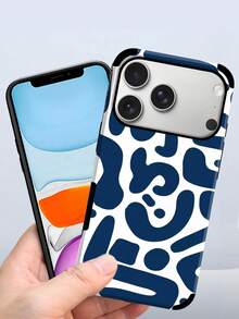 1pc Abstract Geometric Swirl Pattern Faux Leather Shockproof Protective Phone Case With Rotating Sound Design, Compatible With Apple/ Galaxy S24 Ultra, 17 Pro Max/16 Pro Max/12 Pro/13/14 Plus/15 Pro Max/16 Pro Max/11/13 Pro, Soft Phone Cover, Gift - Navy Blue - View 4
