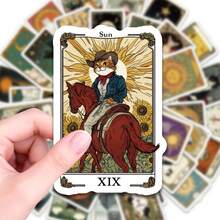 50 piezas Pegatinas de Cartas de Tarot con Dibujos de Gatos, Pegatinas Decorativas Divertidas Vintage de Dibujos Animados Impermeables para Portátil, Teléfono, Coche, Monopatín, Bolsa, Primer Día de Escuela - A - Ver 6