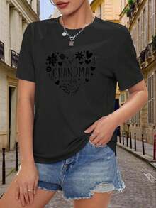Camiseta de diseñador para mujer en estilo Y2K con motivos de "abuela" y corazones, y estampados florales - Top de manga corta de corte ajustado, ropa casual de verano, tela elástica lavable a máquina (antiarrugas), adecuada para uso casual y para combinar con otras prendas. NZCA - Negro - Ver 5