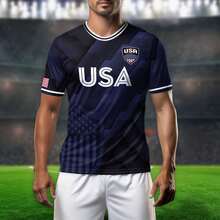 2026 World Cup USA Football Short-Sleeve 3D T Shirt Lightweight And Breathable Sports Jersey - 彩色 - 查看 2