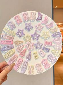 VBOOR 20pcs/Set Random Assorted Pastel Color Cute Ins Style Hollow Star, Heart, Square Hair Clips, Glossy Oily Material Accessories Suitable For Daily, Braiding, Commuting - Multicolor - View 3