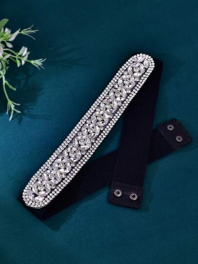 1pc Plus Size Women's Elastic Rhinestone Decor Waist Belt, Versatile Fashion Cinch Belt Suitable For Dresses, Coats And Mini Skirts