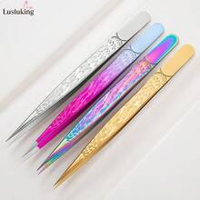 LUSLUKING 1/4件高精度不鏽鋼睫毛接睫鑷子 - 直尖頭，適用於完美睫毛放置與眉毛造型 - 彩色 - 查看 7
