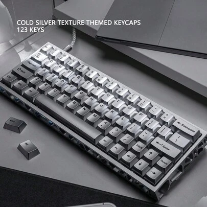 Cold Silver Tone Themed Keycaps, High-Quality PBT Double-Shot Dye-Sublimated, Compatible With Mechanical Keyboards