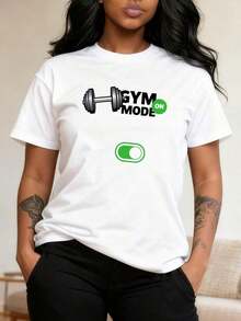 Camiseta Casual de Manga Corta con Estampado Gráfico para Mujer, -4Fashion - Blanco - Ver 1