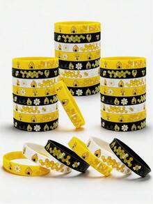 12个/套 硅胶蜜蜂图案腕带，多种颜色可选，蜜蜂主题派对礼品，蜜蜂装饰品，蜜蜂生日礼物，返校派对用品，毕业派对用品，生日派对装饰品，礼品 - A - 查看 1
