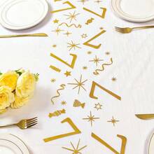 1 Roll Gold Number 7 Birthday Table Runner, Polyester Mesh Material, Suitable For Birthday Party Celebration, Anniversary Atmosphere Decoration, Wear-Resistant And Durable, Elegant And Fashionable, Simple And Personalized, Embellish And Conceal Tableware, Daily Home Gathering And Dining Decoration - View 8