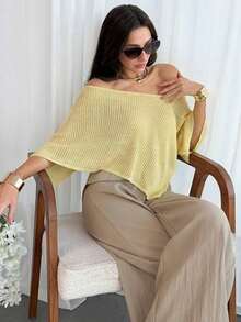 2026  Chal elegante de estilo bohemio para vacaciones de mujer, jersey holgado de punto sin hombros con bajo asimétrico, parte superior ligera de protección solar - Blanco - Ver 11