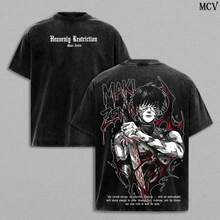 T-Shirt – Loose-Fitting Anime T-Shirt With A Vintage Effect, Maki Manga Graphic Tee With A Dark Aesthetic, Unisex Streetwear Made Of Thick Cotton, JJK Merchandise, Anime Gift For Autumn. - 黑色 - 查看 2