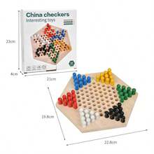 木制六角跳棋,儿童益智桌面游戏玩具,木制棋盘和棋子,小学生脑力游戏,亲子游戏,幼儿园 - 彩色 - 查看 9