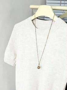 Suéter de punto de cuello redondo de manga corta para mujer, de unicolor casual para uso diario, jersey ligero minimalista y lindo, top de verano para mujer, conjunto de verano para mujer, suéter de punto de verano, top de verano adorable para mujer - Blanco - Ver 6