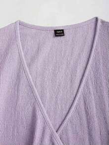 2 piezas Conjunto de mujer minimalista y cómodo de punto acanalado con hebilla de metal decorativa, para otoño - Púrpura malva - Ver 5